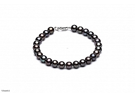 Bracelet - freshwater pearls, graphite, round, 8-8,5mm
