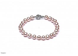 Bracelet - freshwater pearls, salmon, round, 7-7,5mm