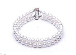 Bracelet - freshwater pearls, white, double, round, 6-6,5mm