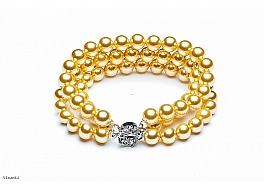 Bracelet - shell pearls, golden, round triple, 8mm