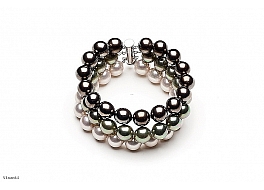  bracelet, shell pearls, triple, round, 8mm