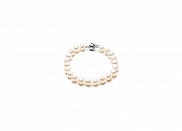 Bracelet - freshwater pearls, white, round, 8-8,5mm