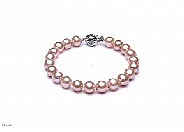Bransoleta, perły łososiowe hodowane, słodkowodne okrągłe 8-8.5mm,supełkowane, zapięcie srebrne rodowane