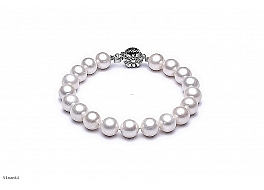 Bracelet - freshwater pearls, white, round, 8-9mm