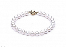 Bracelet - freshwater pearls, white, round, 6-6,5mm, golden clasp