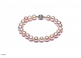 Bracelet - freshwater pearls, salmon, round, 7-7,5mm, golden clasp
