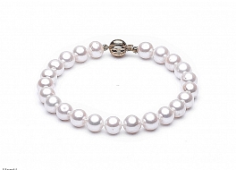 Bracelet - freshwater pearls, white, round, 8-8,5mm, golden clasp
