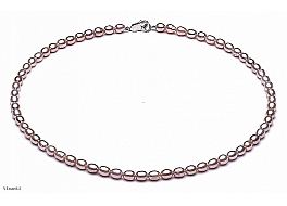 Necklace - freshwater pearls, salmon, 4-5mm