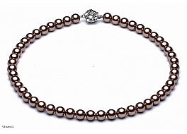 Necklace - shell pearls, brown, round, 8mm 