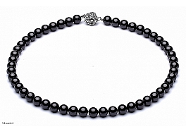 Necklace - shell pearls, black, round, 8mm 