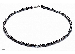 Necklace - freshwater pearls, graphite, round, 4-4,5mm