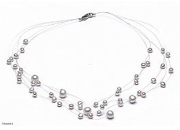 Naszyjnik pajęczynka 5 żyłek, perły hodowane, słodkowodne okrągłe 3-7mm, zapięcie srebrne