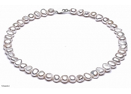 Naszyjnik, perły białe hodowane, słodkowodne barok 7-8mm, zapięcie srebrne