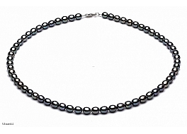 Naszyjnik, perły grafitowe hodowane, słodkowodne 4-4.5mm, zapięcie srebrne