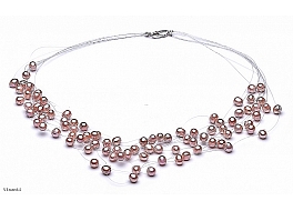 Necklace - freshwater pearls, 10 strands, salmon, round, 5-5,5mm