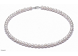 Necklace - freshwater pearls, white, round, 6-6,5mm