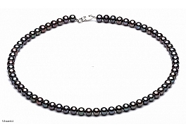 Necklace - freshwater pearls, graphite, round, 6-6,5mm