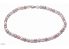 Necklace - freshwater pearls, white-salmon, 7-7,5mm
