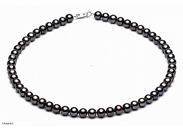 Necklace - freshwater pearls, graphite, round, 7-7,5mm