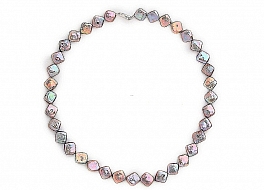 Necklace - freshwater pearls, rainbow, cube, 8-9mm