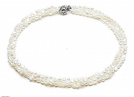 Necklace - natural white freshwater pearls, non regular, 6-6,5mm