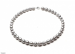 Naszyjnik, perły szare hodowane, słodkowodne 9-10mm, zapięcie srebrne