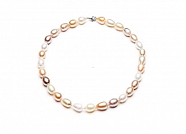 Necklace - freshwater pearls, white-salmon, 10-11mm
