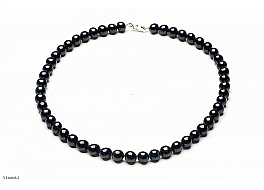 Necklace - freshwater pearls, black, round, 8-8,5mm