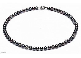 Necklace - freshwater pearls, graphite, round, 6-6,5mm