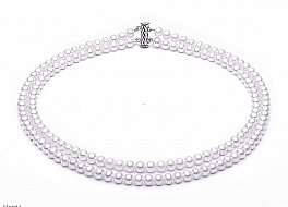 Necklace - freshwater pearls, double, white, round, 6-6,5mm