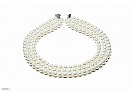 Necklace - shell pearls, triple, white, 8mm
