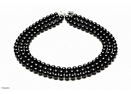 Necklace - shell pearls, black, round, 8mm 