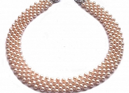 Necklace - freshwater pearls, round, 4-4,5mm, salmon