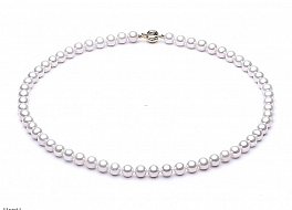 Necklace - freshwater pearls, white, round, 6-6,5mm, golden clasp