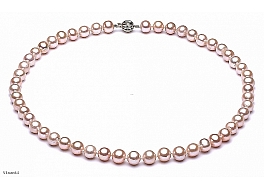 Necklace - freshwater pearls, salmon, round, 7-7,5mm, golden clasp