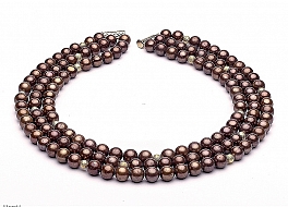 Necklace - freshwater pearls, brown, round, 10-11mm, golden plated clasp
