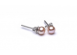 Earrings, freshwater pearls, white, button 5-5,5mm