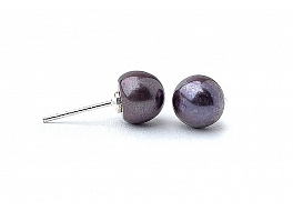 Earrings, freshwater pearls, graphite, button 6-6,5mm