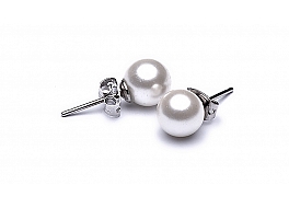 Earrings, shell pearls, white, round 8 mm