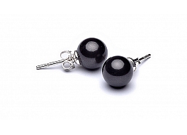 Earrings, shell pearls, black, round 8 mm