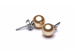 Earrings, shell pearls, light brown, round 8 mm
