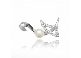 Broszka srebrna ,rodowana,perła słodkowodna,hodowana,biała 8,5mm