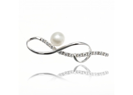 Broszka srebrna ,rodowana,perła słodkowodna,hodowana,biała 9,5mm