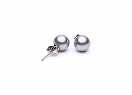 Earrings, shell pearls, grey, round 8 mm