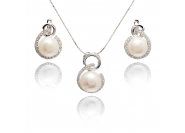 Komplet-kolczyki z zawieszką- perła słodkowodna,hodowana,biała 9mm,srebro rodowane