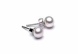 Earrings, freshwater pearls, white, button 7-7,5mm