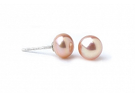 Earrings, freshwater pearls, salmon, button 7-7,5mm