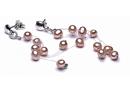 Earrings "cobweb" freshwater pearls, white, round 5-5,5mm