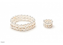 Set - bracelet & ring, freshwater pearls, white, bottom 5-7mm