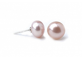 Earrings, freshwater pearls, salmon, button 8-8,5mm